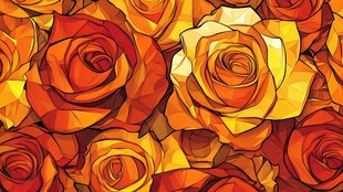 橙色几何风玫瑰图案