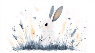 草地上的可爱白兔