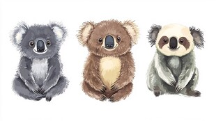 三只可爱考拉水彩插画