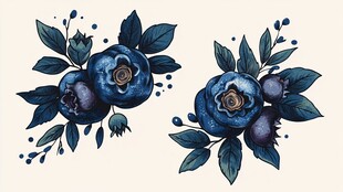 手绘蓝紫色浆果花卉图案