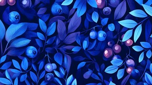 梦幻蓝紫浆果树叶图案