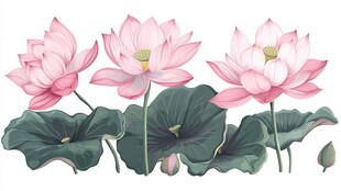 三朵绽放的粉色荷花