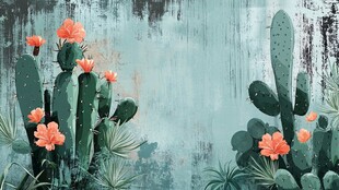 清新仙人掌花卉背景图