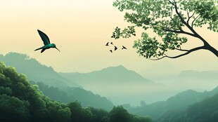 山林飞鸟图