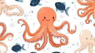 可爱章鱼与小鱼海洋图案