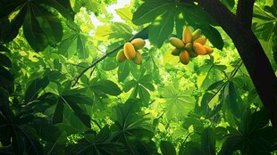 绿叶间的黄木瓜果实