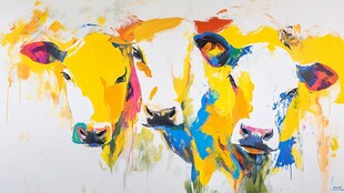 色彩斑斓的三头牛油画