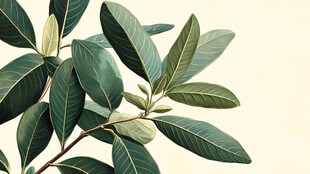 手绘翠绿枝叶特写画面