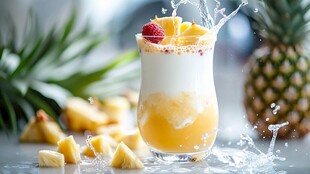 美味菠萝奶昔溅起清爽瞬间