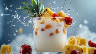 美味鲜果酸奶饮品溅起水花