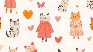 可爱猫咪与爱心图案插画