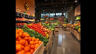 超市内色彩缤纷的果蔬区