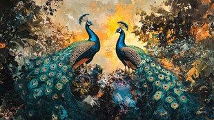 双孔雀于林间展现绚丽身姿