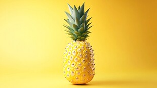 黄色背景上的单个菠萝