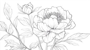 手绘牡丹花卉线稿图