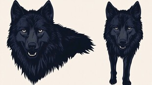 黑狼插画 两种姿态展现野性