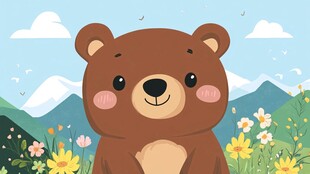 可爱棕熊置身美丽自然间