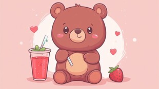 小熊享果汁的甜蜜时光