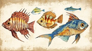 手绘多彩鱼类插画展示