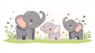 大象一家的温馨草地时光