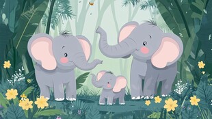 大象一家的森林温馨时刻