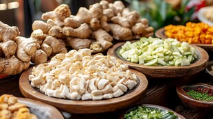 多样新鲜香料食材展示