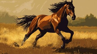 奔腾骏马于金色旷野