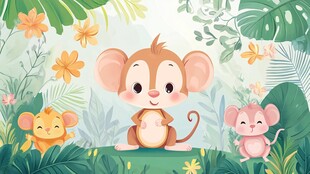 森林中的可爱小猴与伙伴