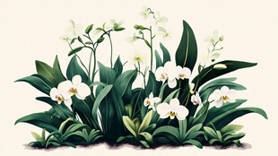 白色兰花绿植清新插画