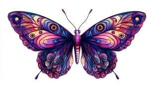 梦幻绚丽花纹蝴蝶插画