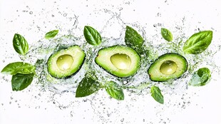 牛油果切片溅水绿意盎然