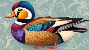 彩色手绘鸳鸯插画