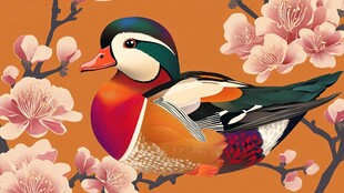 桃花间的多彩鸳鸯