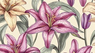 复古风百合花无缝图案