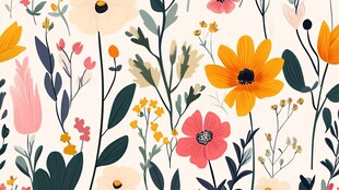 缤纷手绘花卉无缝图案