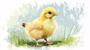 可爱小黄鸡站立在绿草地上