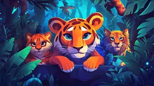 丛林中的可爱老虎一家