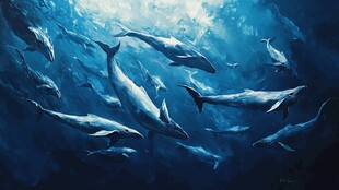 梦幻海洋中群鲸遨游