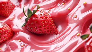 诱人草莓浸于粉色甜蜜浆中