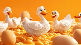 可爱萌鸭与蛋的欢乐场景