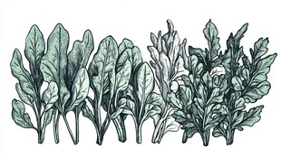 手绘新鲜绿叶蔬菜集合