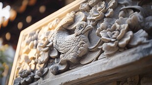 中式石雕上的花鸟精美雕刻