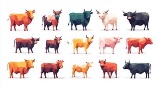 多样多边形风格牛的集合
