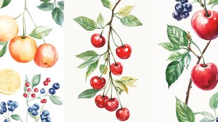 水彩风多彩水果枝叶插画