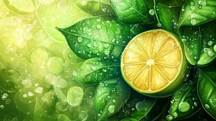 清新柠檬与绿叶的水润画面