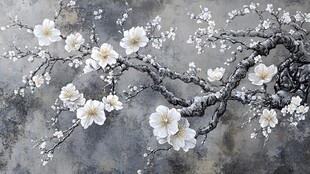 水墨风白梅绽放图景