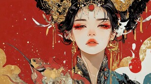 古风华服女子绝美插画