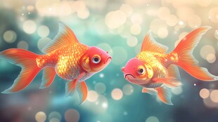 双金鱼水中嬉戏图