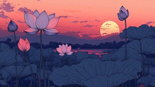 落日荷塘 梦幻荷花景致