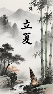 水墨立夏山水意境图